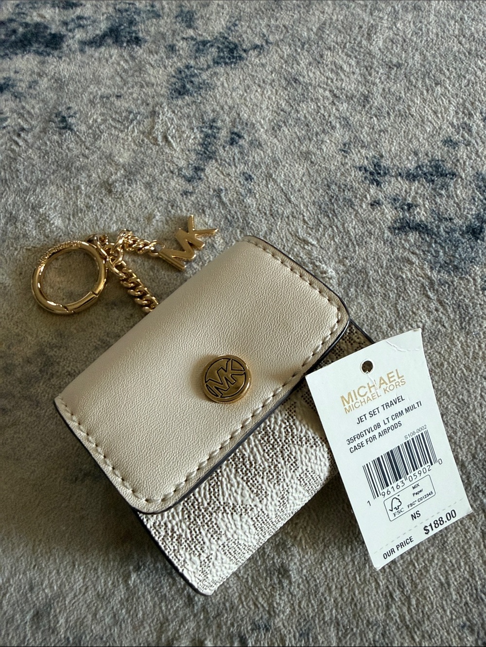 Michael Kors Beige and Gold Jet Set Travel Key & IPod Case